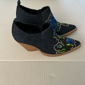 Jeffrey Campbell Blue Floral Embroidered Ankle Boots